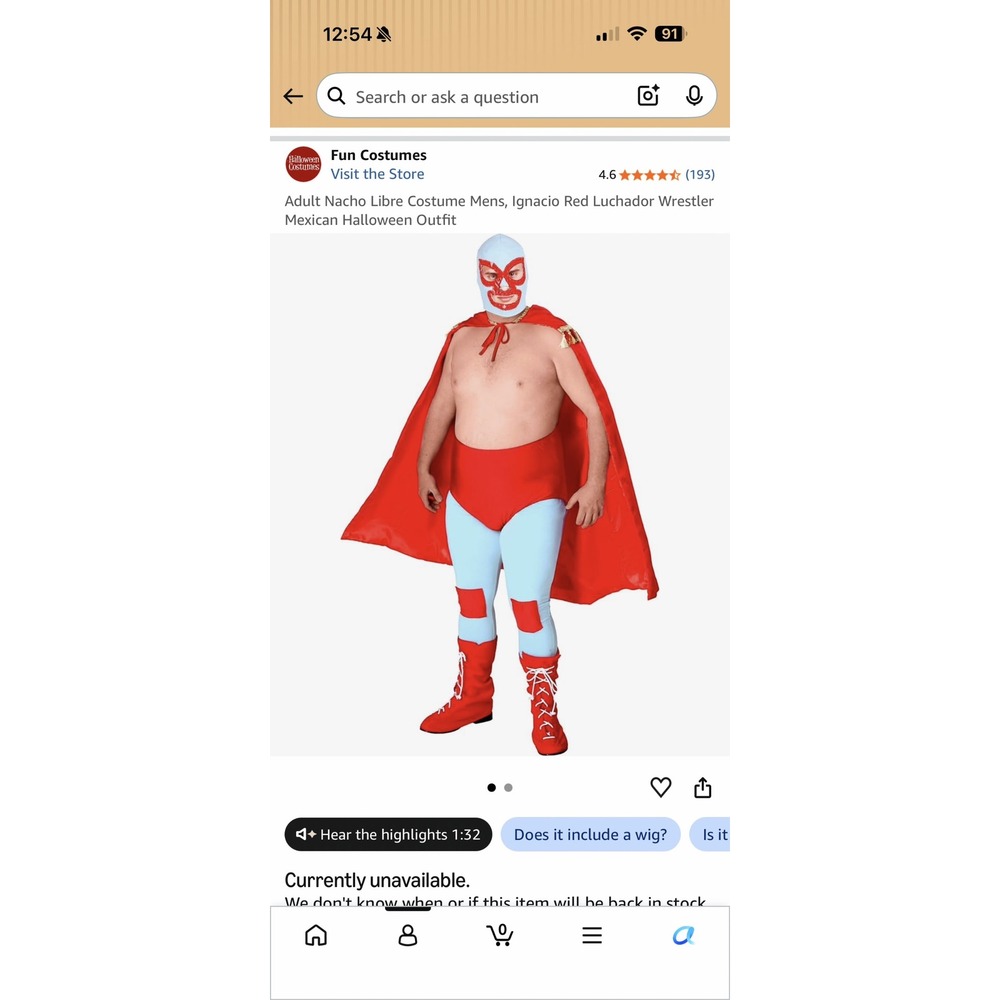 Nacho Libre Adult Mens Costume Size M Luchador Wrestler Halloween NWT
